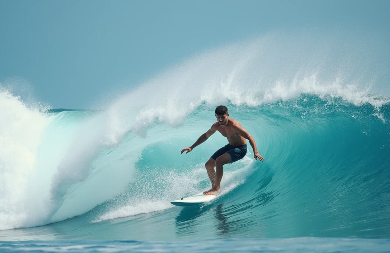 Surfer riding a wave at a Bali beach